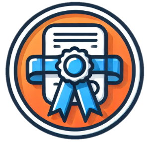 Ícono de un certificado con cinta azul, representando programas de formación y cursos de capacitación en SAP Business One.